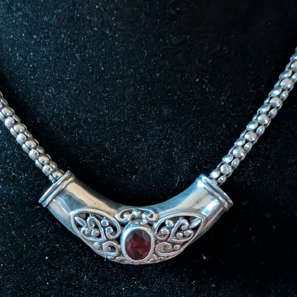 Sterling Silver Red Garnet Celtic Slide Pendant Necklace 17.5" - Picture 3 of 6